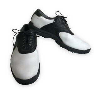 FJ Footjoy Greenjoy Black White Saddle Golf Shoe Softspikes Men Size 11.5